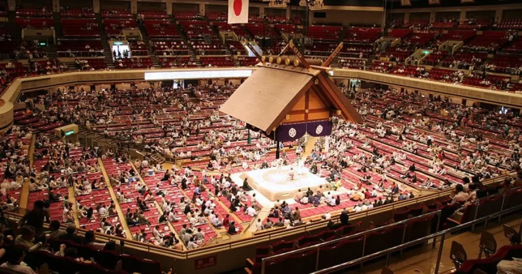 The entrance to a traditional sumo wrestling arena in Ryogoku, Tokyo.
