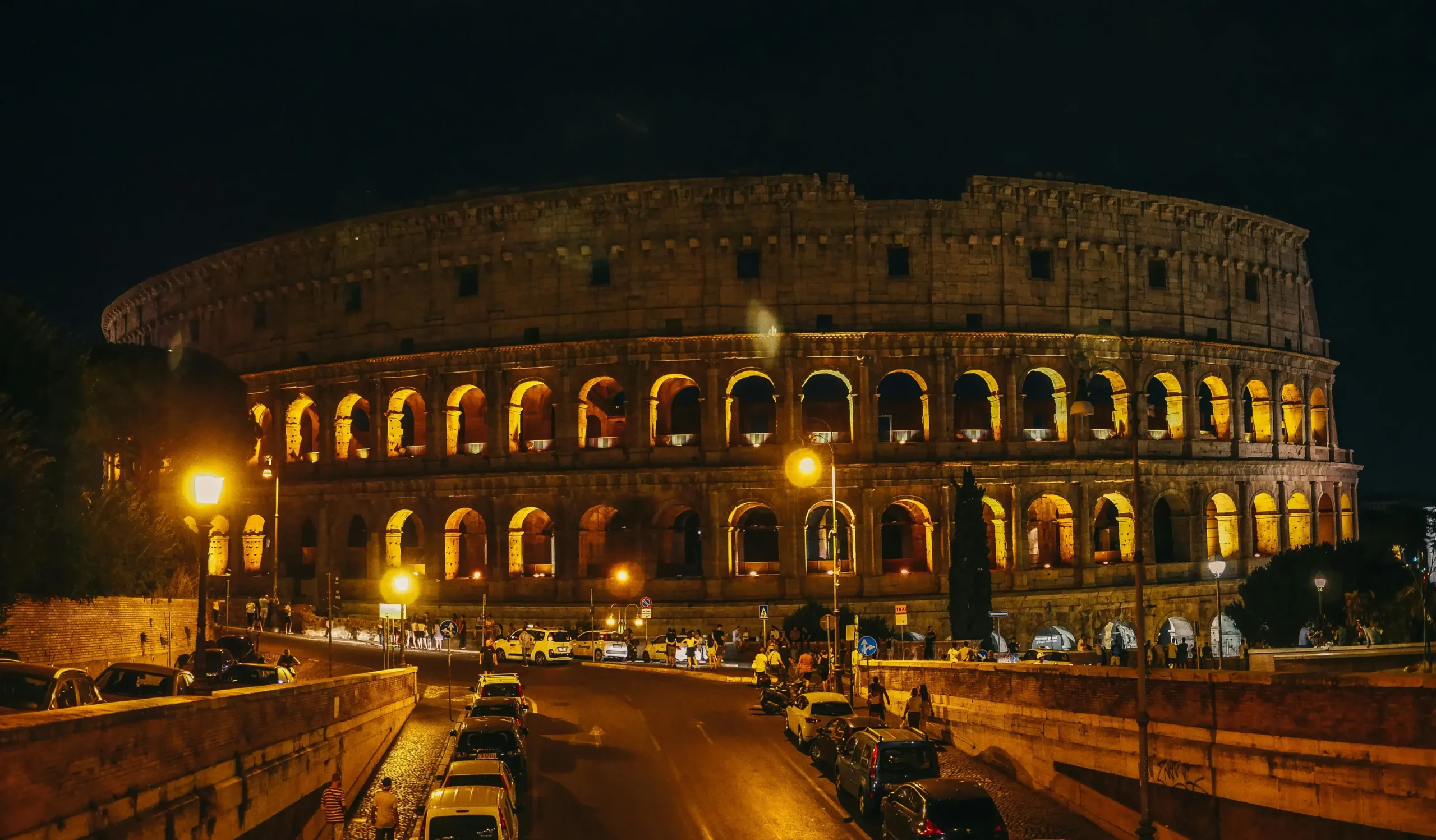 beautiful colosseum view at night